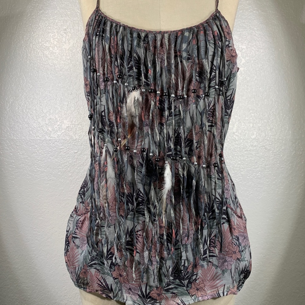 4 Love and Liberty Feather Fringe Tank Sz S NWT